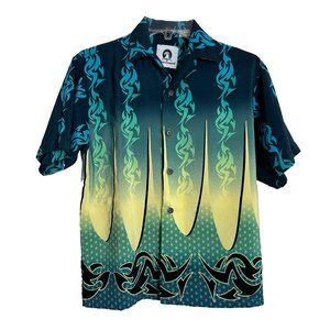 Ocean Current Boys Hawaiian Shirt Size Small Blue Yellow Waves Short Sleeve